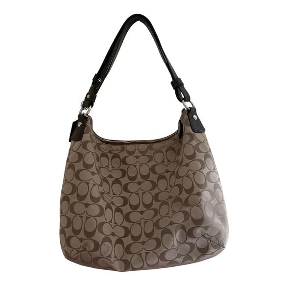 Coach Penelope Convertible Signature Sateen Brown Khaki Hobo Bag Purse F19232 - Picture 14 of 14